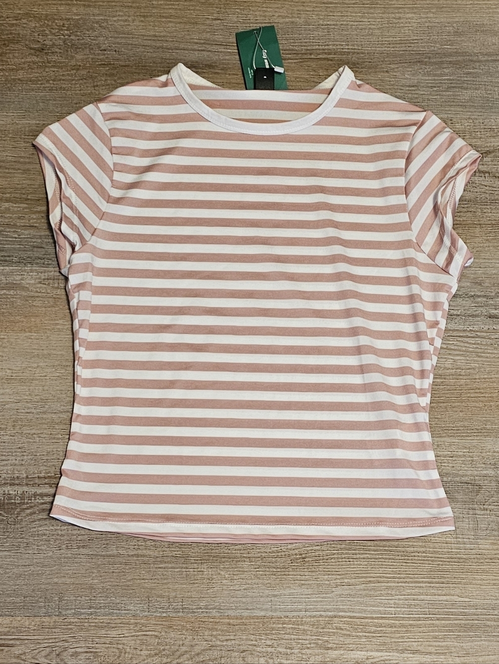 SHEIN EZwear Striped Top Trendy Cute Short Sleeve Crew Neck Pink White